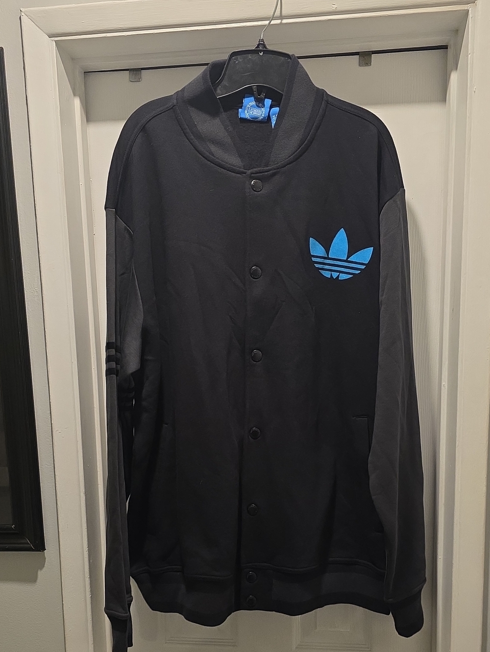 adidas Black Bomber Jacket with Blue Trefoil Logo